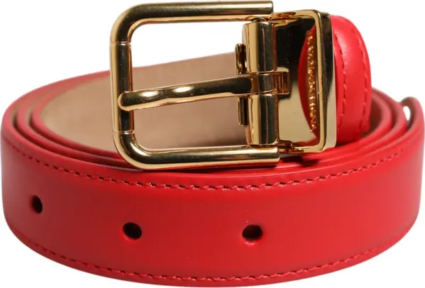 Red Leather Gold Metal Buckle Cintura Belt