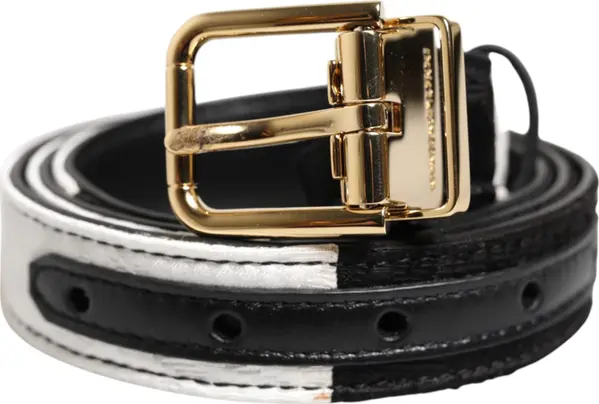 Black White Patchwork Gold Metal Buckle Belt