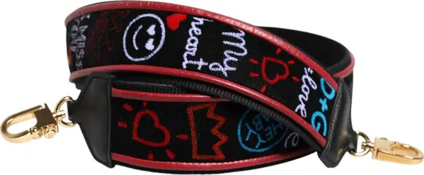 Black Cotton Printed Women Bag Accessory Shoulder Strap
