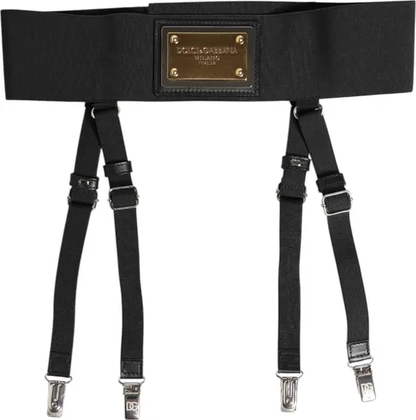 Black Leather Logo Wide Waist Belt Suspender