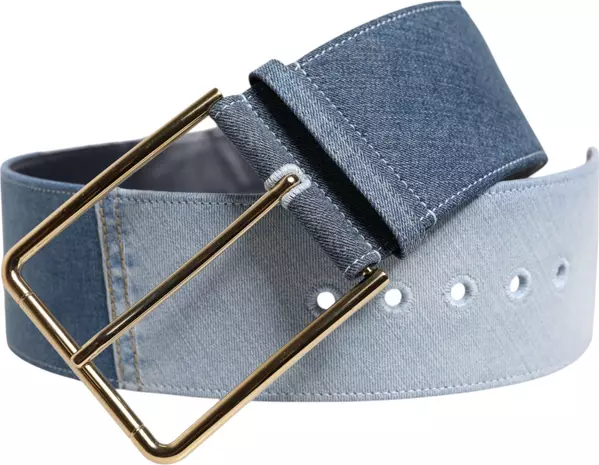 Two Tone Blue Denim Gold Metal Buckle Belt