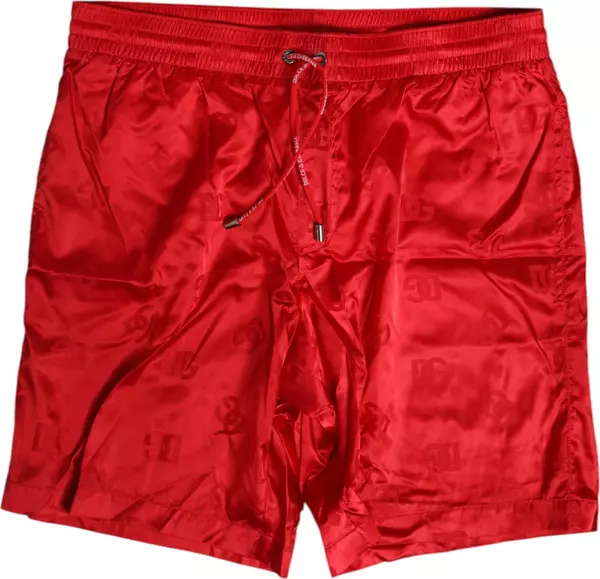 Red Nylon Drawstring Beachwear Shorts Swimwear