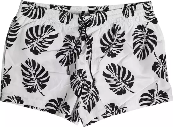 White Black Print Beachwear Shorts Swimwear