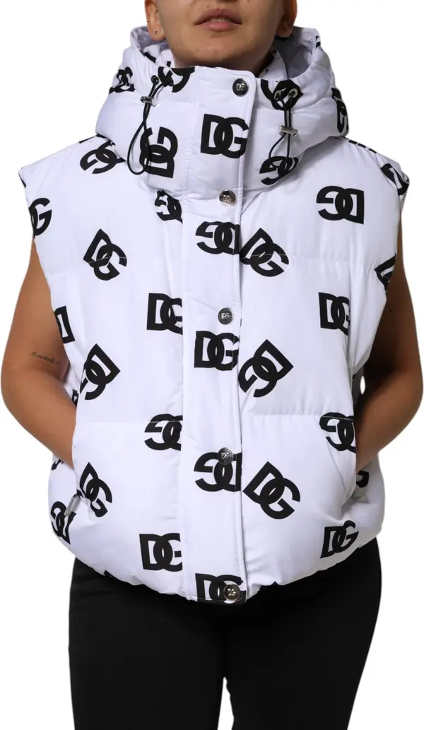 White Black DG Mania Polyester Puffer Jacket