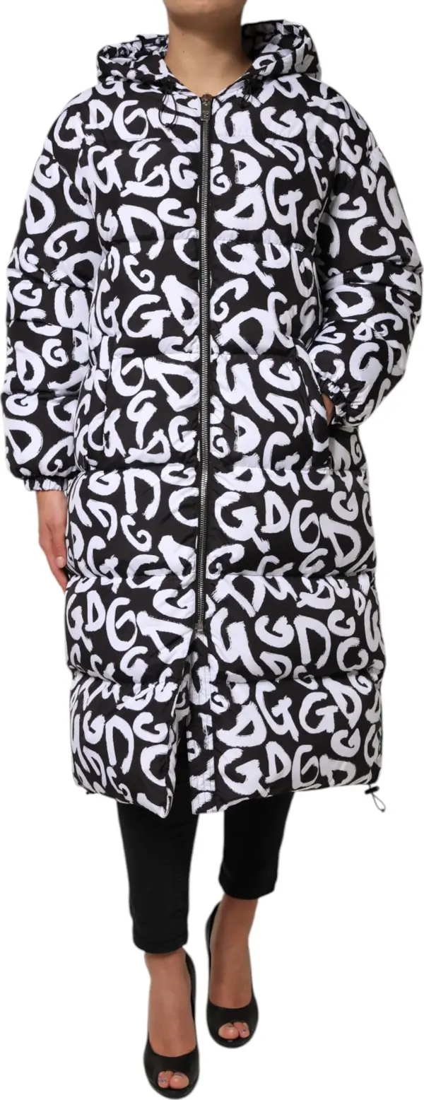 Black White DG Mania Hooded Long Coat Jacket