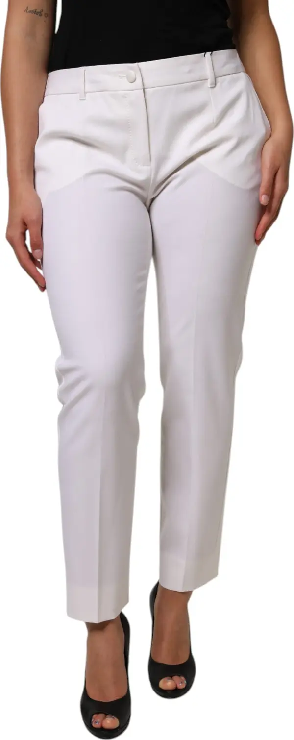 White Wool Mid Waist Tapered Pants