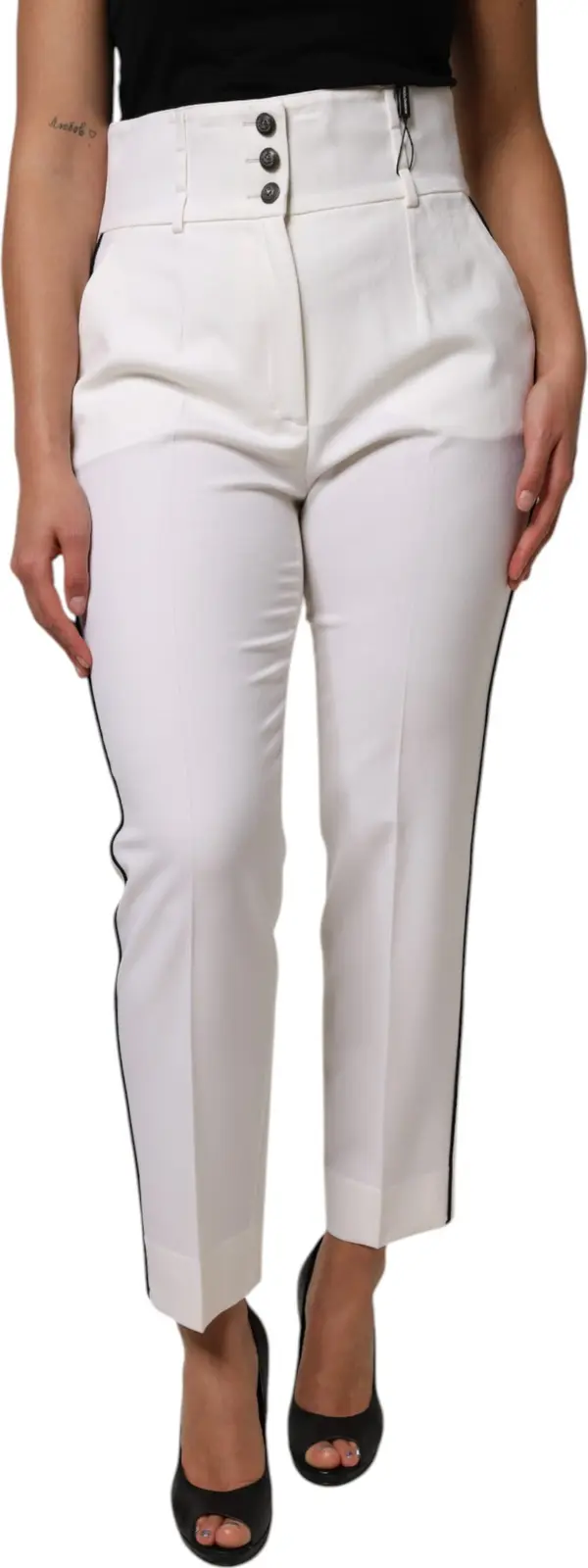 White Wool High Waist Tapered Pants