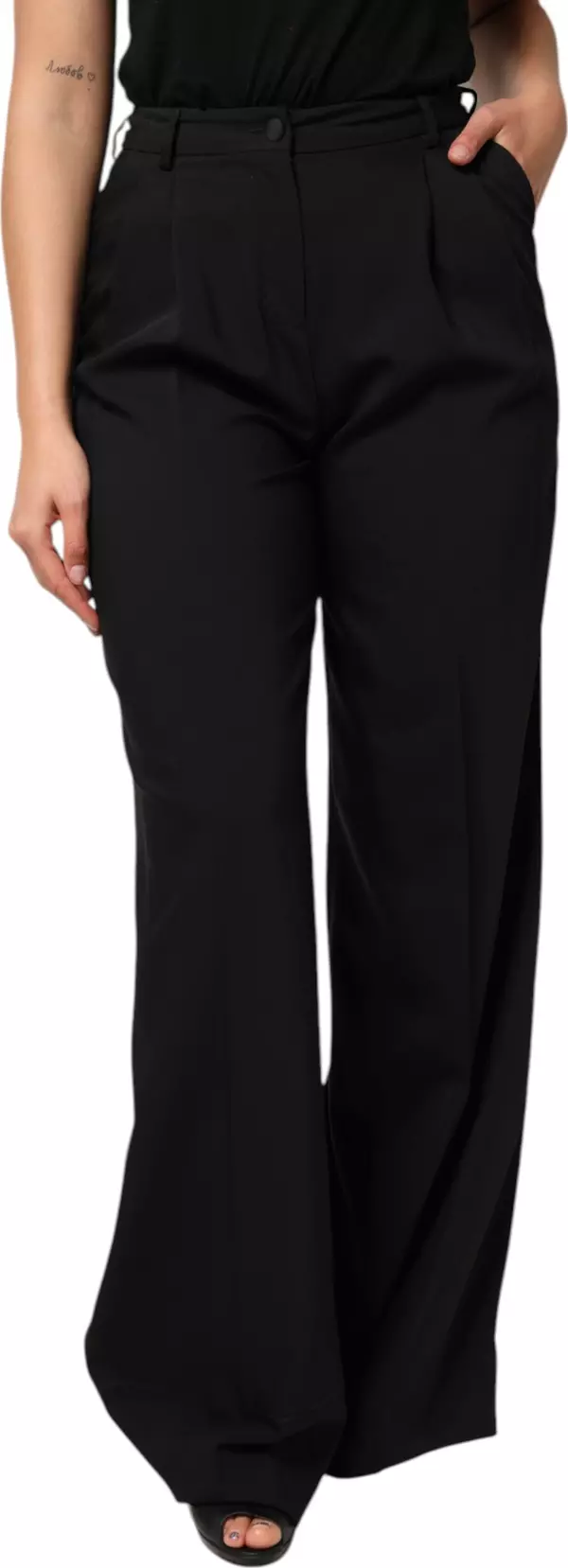 Black Wool High Waist Wide Leg Pants