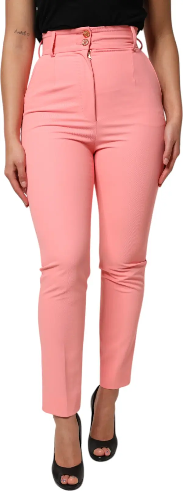 Pink High Waist Dress Tapered Pants
