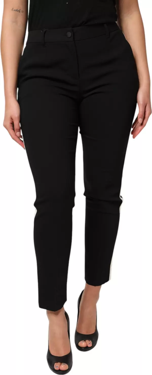 Black Wool High Waist Tapered Pants