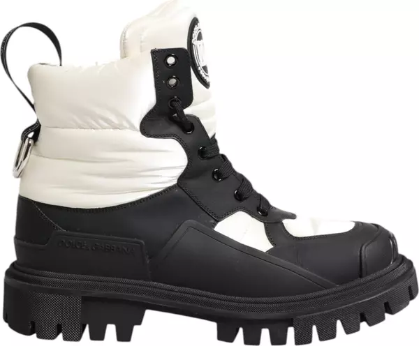 Black White Padded Lace Up Short Boots Shoes