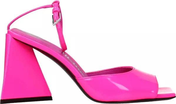 Pink Leather Stiletto Heel Sandals