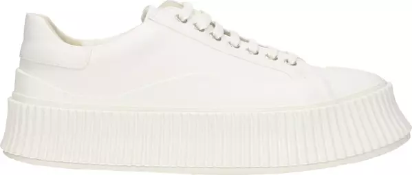 White Fabric Platform Sneakers