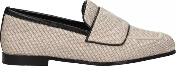 Beige Fabric Slip-On Loafers