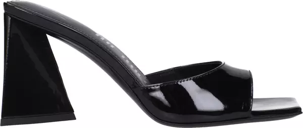 Black Leather Stiletto Heel Sandals