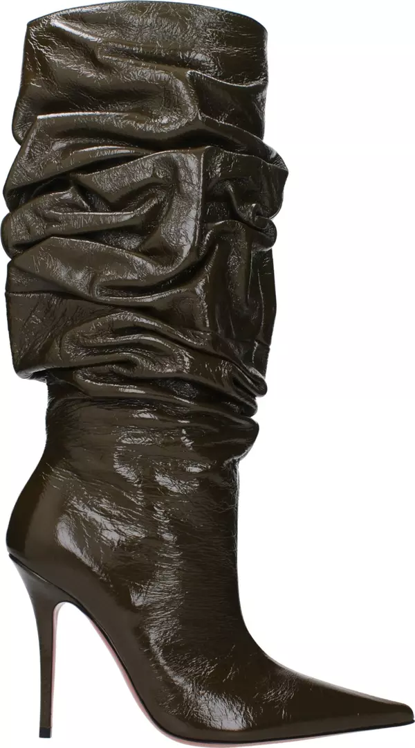 Green Leather High Heel Boots