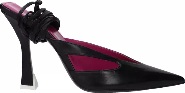 Black Leather Stiletto Heel Sandals