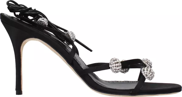 Black Satin Stiletto Heel Sandals