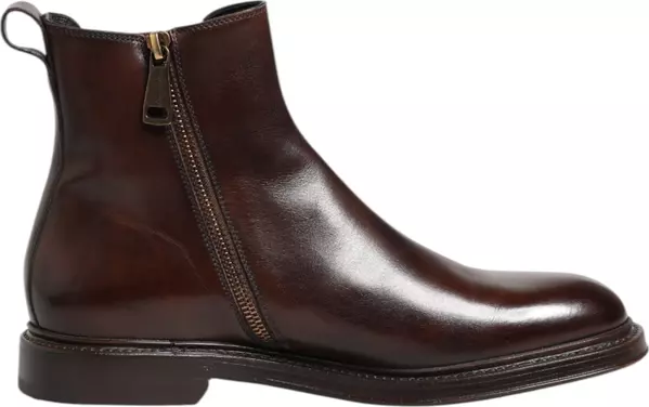 Brown Chelsea Leather Mid Calf Boots Shoes