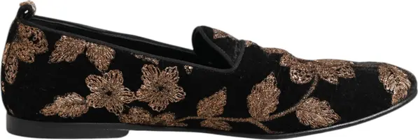 Black Floral Embroidery Men Loafers Shoes