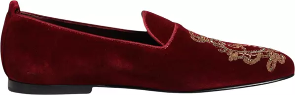 Red Velvet Gold Crown Mens Loafers Shoes