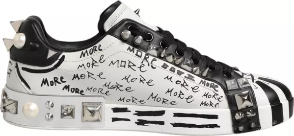 Black White Studded Low Top Sneakers Shoes