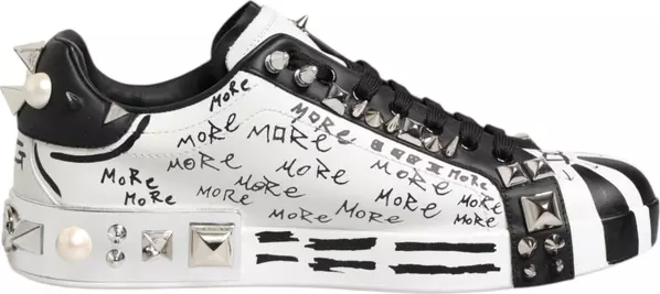 Black White Studded Low Top Sneakers Shoes