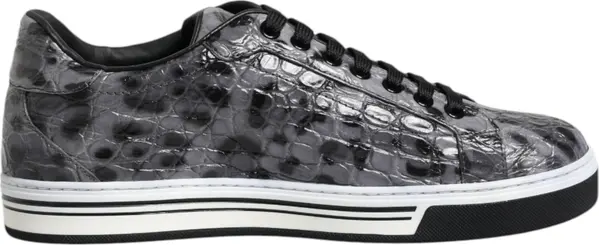 Gray Leather Leopard Low Top Sneakers Shoes
