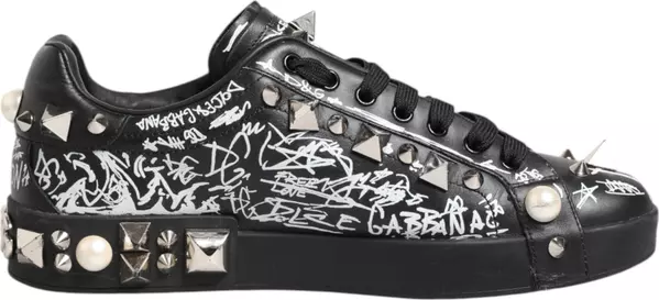 Black Portofino Stud Embellished Sneakers Shoes