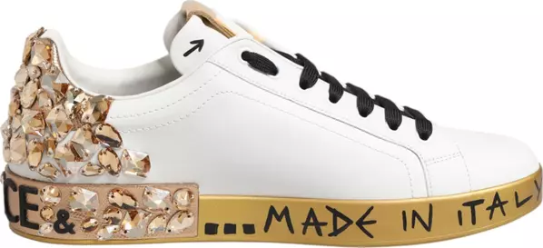 White Gold Crystal Portofino Sneakers Shoes