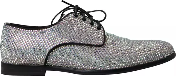 Silver Leather Rhinestones Derby Shoes