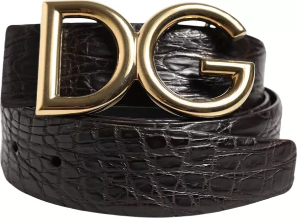 Black Exotic Leather DG Logo Buckle Belt