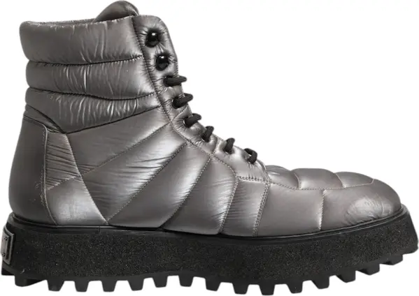 Silver Padded Mid Calf Lace Up Boots Shoes
