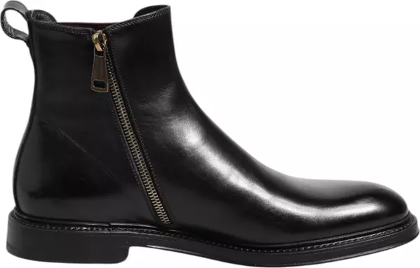 Black Chelsea Leather Mid Calf Boots Shoes