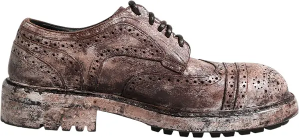 Brown Leather Distressed Brogue Lace Up Shoes