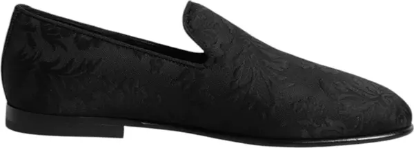 Black Floral Brocade Loafers Men Dress Shoes