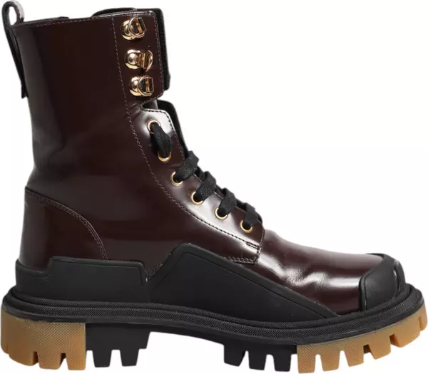 Maroon Leather Mid Calf Biker Boots Shoes