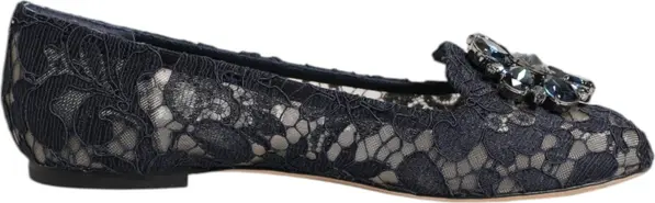 Blue Taormina Lace Crystals Flats Shoes