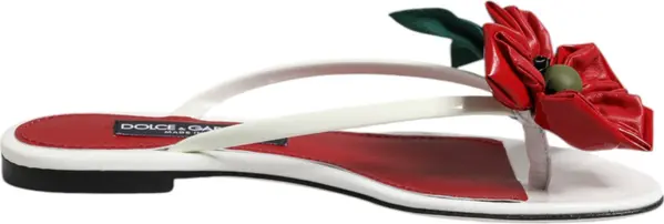 Red White KEIRA Flower Leather Sandals Shoes