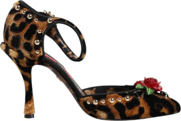 Brown Leopard Crystal Roses Pumps Shoes