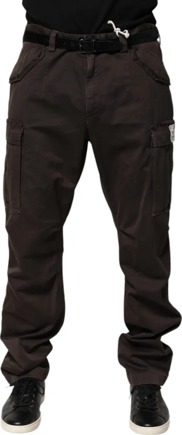 Brown Cotton Stretch Cargo Men Trouser Pants