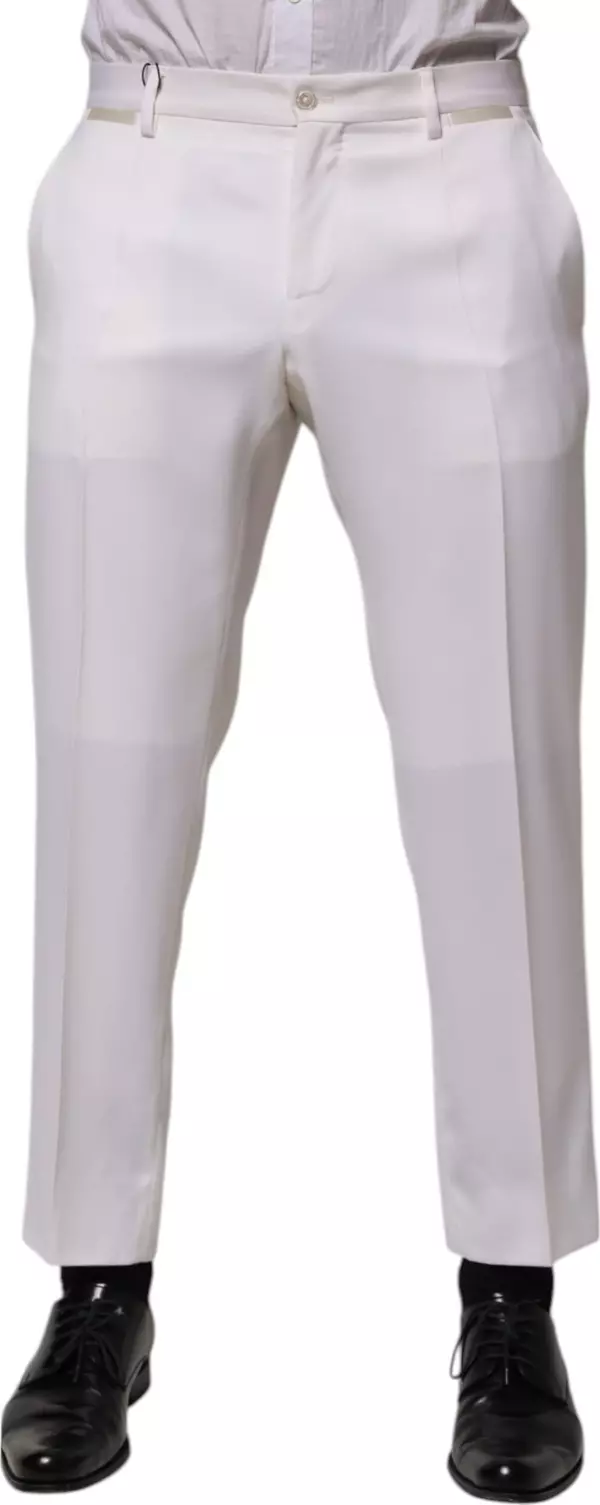White Polyester Tapered Formal Trouser Pants