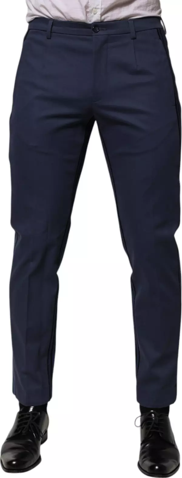 Blue Cotton Tapered Men Formal Trousers Pants