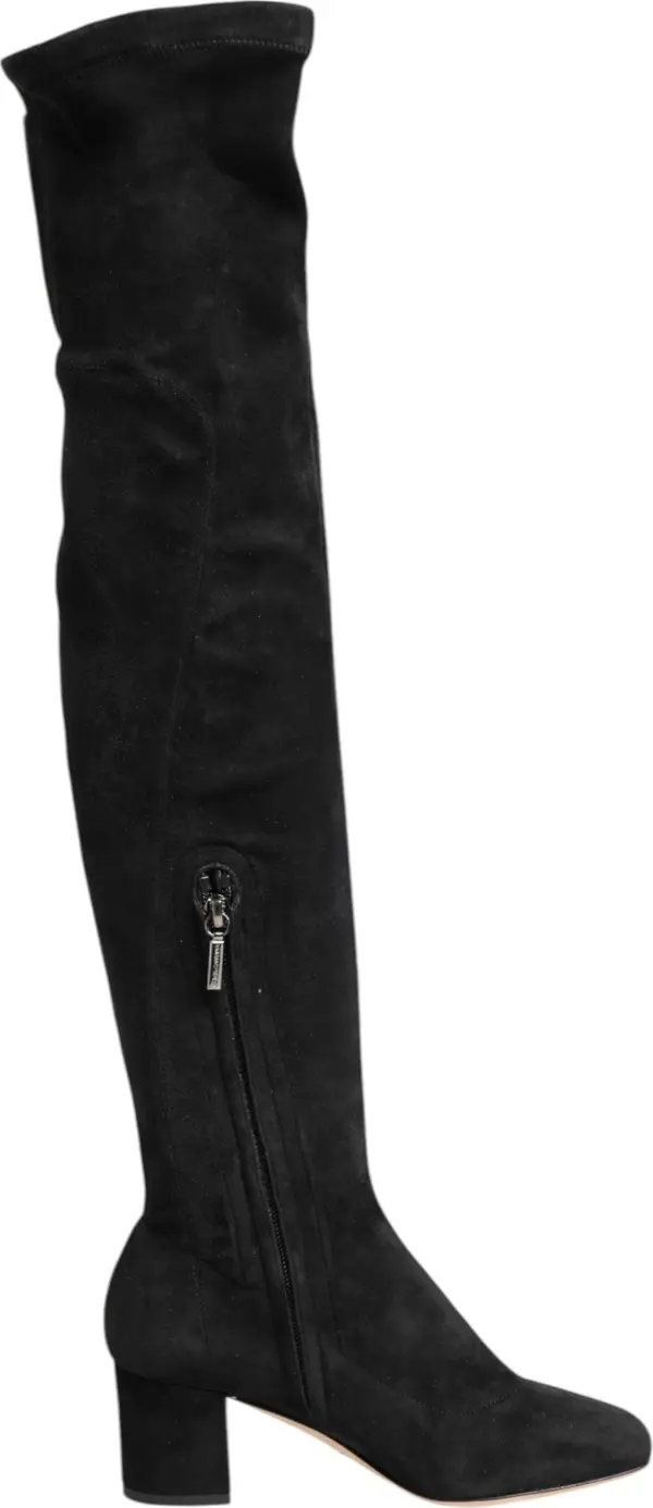 Black Suede Leather Knee High Boots Shoes