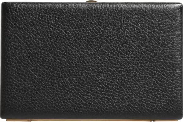Black Leather Gold Frame Clutch Evening Party Purse Bag