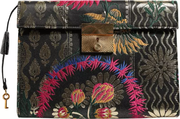 Multicolor Jacquard Floral Document Briefcase Bag