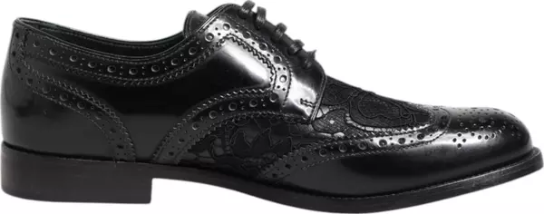 Black Leather Floral Lace Dress Formal  Shoes