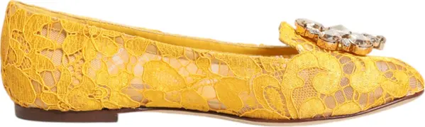 Yellow Taormina Lace Crystals Flats Shoes