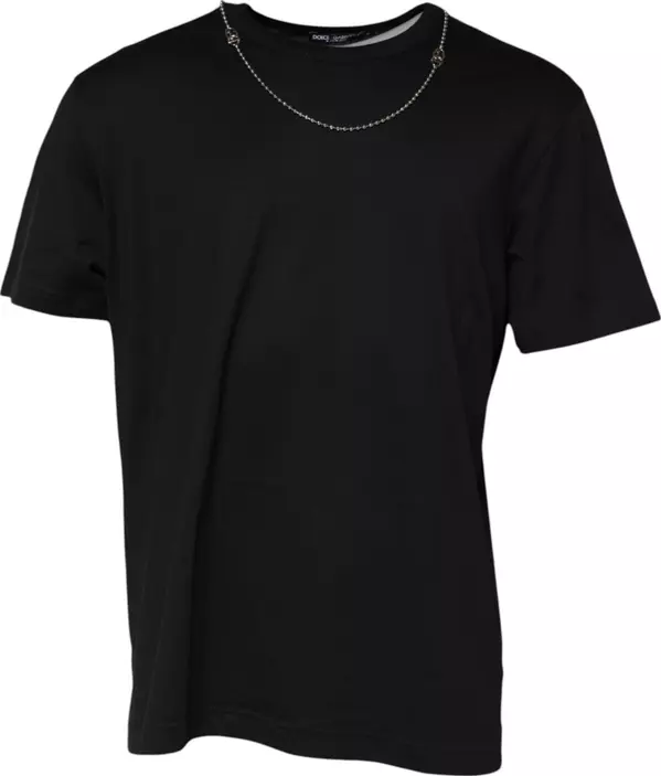 Black Chain Necklace Cotton Crewneck T-shirt