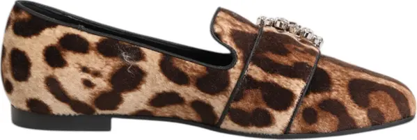 Brown Leopard Print Crystals Loafers Flats Shoes